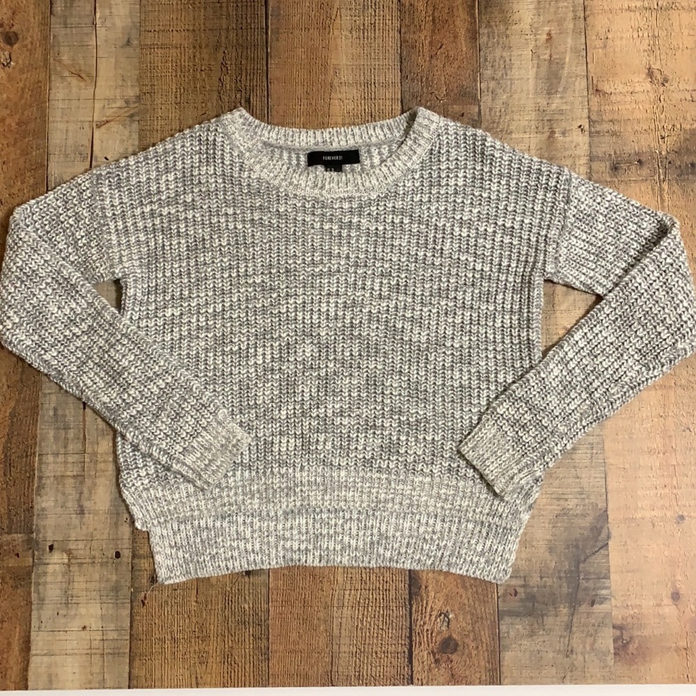 Y2K Forever 21 Boxy Cropped Grey Heather Marled Sweater